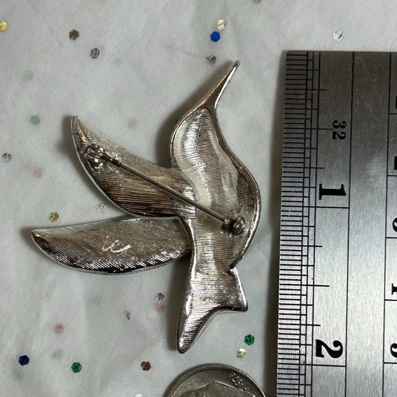 Estate Signed Liz Claiborne Silver Hummingbird Enamel Rhinestone Brooch Pin - Picture 4 of 6